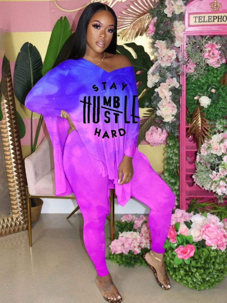 Plus Size Loose Gradient Letter Print Lounge Set