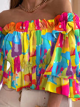 Load image into Gallery viewer, Off  The Shoulder Flirty Ruffled Trim Shirring Blouse
