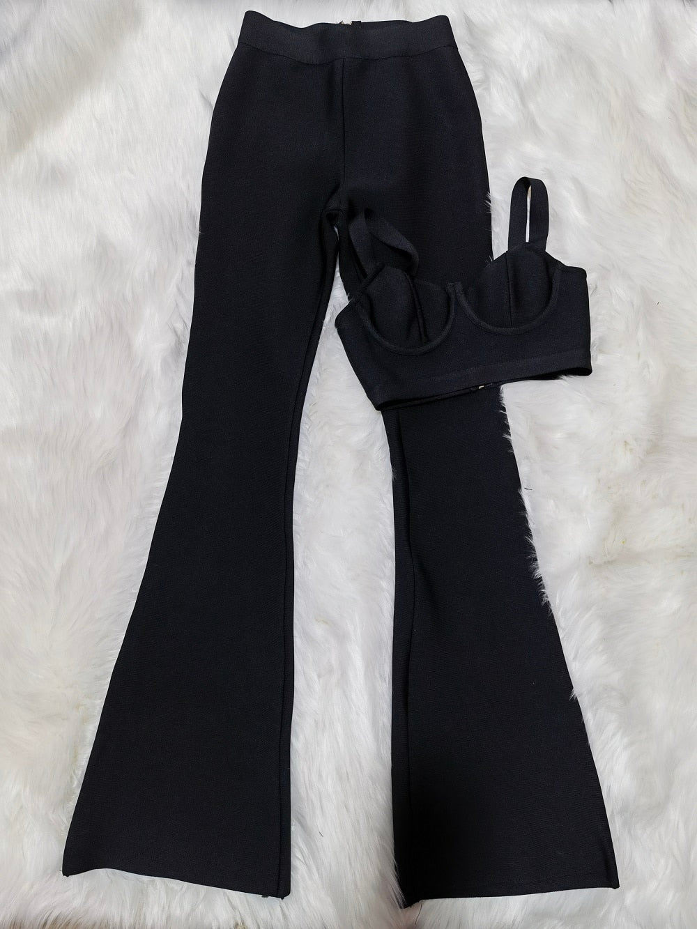 Solid Color Bandage Long Bell-Bottoms 2 Piece Set