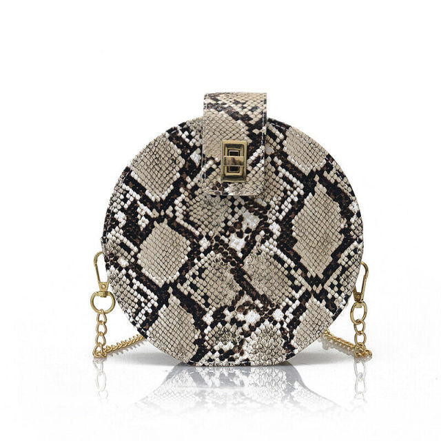 Snake Skin Print Round Crossbody Bag