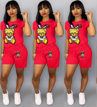 Load image into Gallery viewer, Sequin Cartoon Two Piece Short plus size sets Women Casual Tracksuit Summer Fashion Tops Short Pants Sequin 2 piece Outfit Q5090
