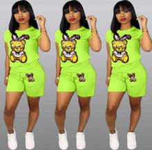 Load image into Gallery viewer, Sequin Cartoon Two Piece Short plus size sets Women Casual Tracksuit Summer Fashion Tops Short Pants Sequin 2 piece Outfit Q5090
