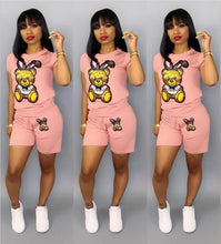 Load image into Gallery viewer, Sequin Cartoon Two Piece Short plus size sets Women Casual Tracksuit Summer Fashion Tops Short Pants Sequin 2 piece Outfit Q5090
