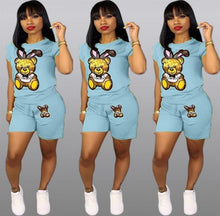Load image into Gallery viewer, Sequin Cartoon Two Piece Short plus size sets Women Casual Tracksuit Summer Fashion Tops Short Pants Sequin 2 piece Outfit Q5090

