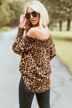 Load image into Gallery viewer, Ruffle Neck Off Shoulder Leopard Blouse
