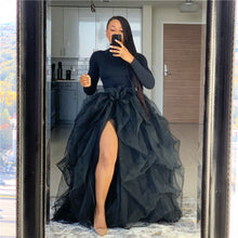 Load image into Gallery viewer, women&#39;s Layered Tulle skirt Female High-Waist Feast A-Line Puff Front long Split Faldas Mujer 2020 party black Mesh woman skirts
