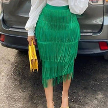 Load image into Gallery viewer, High Waist Pencil Fringe Tassel Skirt
