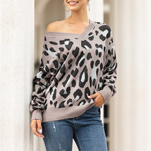Load image into Gallery viewer, Women&#39;s Sweater Fashion Large Leopard Jacquard V-Neck Sweater

