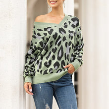 Load image into Gallery viewer, Women&#39;s Sweater Fashion Large Leopard Jacquard V-Neck Sweater
