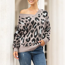 Load image into Gallery viewer, Women&#39;s Sweater Fashion Large Leopard Jacquard V-Neck Sweater
