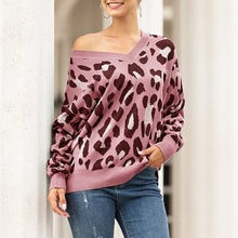 Load image into Gallery viewer, Women&#39;s Sweater Fashion Large Leopard Jacquard V-Neck Sweater
