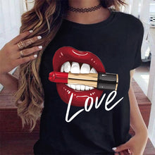 Load image into Gallery viewer, WVIOCE Women Tops O-neck Sexy Black Tees Kiss Lip Funny Summer Female Soft T Shirt  Lips Watercolor Graphic T Shirt Top9180
