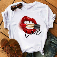 Load image into Gallery viewer, WVIOCE Women Tops O-neck Sexy Black Tees Kiss Lip Funny Summer Female Soft T Shirt  Lips Watercolor Graphic T Shirt Top9180
