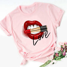 Load image into Gallery viewer, WVIOCE Women Tops O-neck Sexy Black Tees Kiss Lip Funny Summer Female Soft T Shirt  Lips Watercolor Graphic T Shirt Top9180
