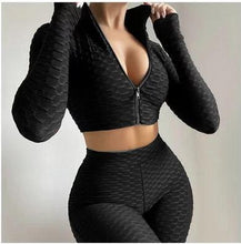 Load image into Gallery viewer, Two Piece Zip Up Textured Yoga Set

