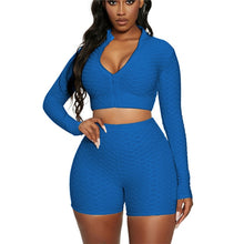 Load image into Gallery viewer, Two Piece Zip Up Textured Yoga Set
