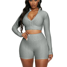 Load image into Gallery viewer, Two Piece Zip Up Textured Yoga Set
