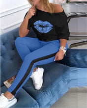 Load image into Gallery viewer, Two Piece Set Tracksuit Women Boat Anchor Print Plus Size 2 Piece Set crop top shorts Pants Femme Elastic Waist shorts for women
